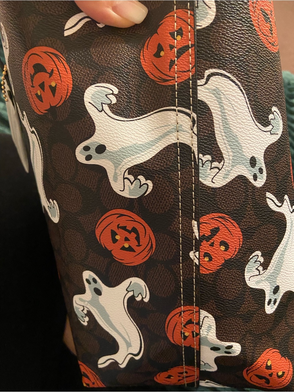 Coach Brown Halloween Ghost & Pumpkin Tote - Picture 7 of 9